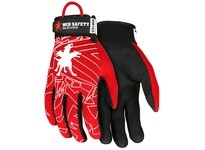MCR MR100L Memphis Multitask Black Synthetic Leather Palm/Fingertips Black Adjustable Wrist Closure Red Fabric Back w/Wh