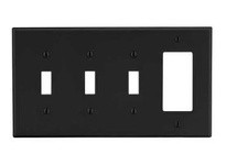 Hubbell Wiring P326BK 4-Gang 3) Toggle 1) Decorator Black Wallplate | Durable & Stylish