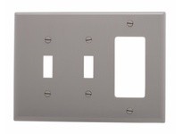 Cooper Eaton PJ226GY Wallplate 3G 2Toggle/Deco Poly Mid Gray | YarinInd