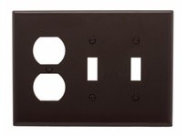 Cooper Eaton PJ28B Wallplate 3G 2Toggle 1Duplex Poly Mid Brown