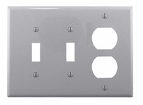 Cooper Eaton PJ28GY Wallplate 3G 2Toggle 1Duplex Poly Mid Gray | YarinInd