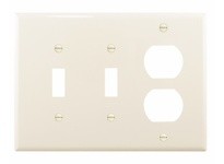 Cooper Eaton PJ28LA Wallplate 3G 2Toggle 1Duplex Poly Mid Light Almond | YarinInd