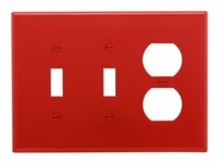 Cooper Eaton PJ28RD Wallplate 3G 2Toggle 1Duplex Poly Mid Red