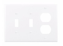 Cooper Eaton PJ28W Wallplate 3G 2Toggle 1Duplex Poly Mid White