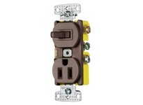 Hubbell Wiring RC108 COMBO 15A SP TOG 15A 125V RCPT BR | Industrial Supplies