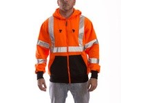 Tingley S78129-M JOB SIGHT Hi-Vis Class 3 Sweatshirt Attached Hood Zipper Closure 2 Pockets - Fluorescent Orange-Red Size M