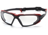 Pyramex Highlander SBR5010DT Safety Glasses Clear H2X Anti-Fog Lens | Black-Red Frame