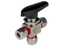 Superlok SBV120H13-S2 1/8"T - SBV120H Bar Stock Tube End Ball Valve - 3 Way - 3K PSI - Panel Mount - 2 Ferrule - 316 Stainless S