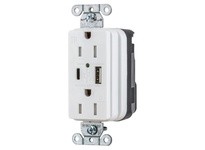 Hubbell SNAP15UACW USB CHG SNAP15A125V DUP 5A PORT AC WHITE