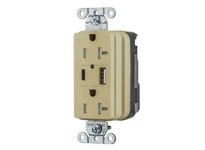 Hubbell Wiring SNAP20UACI One USB Type A and one Type-C port 3.0 Amp 5 Volt DC Ivory USB Charger Receptacle