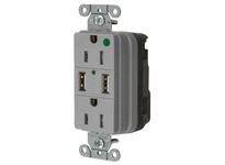 Hubbell Wiring SNAP8200USBGY USB CHGR SNAP HG 15A125V DUP 3A5V PT GY