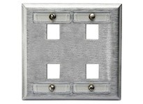 Hubbell Wiring SSFL24 PLATE WALL SS 2-G 4PORT W/LBL FLD UNLD