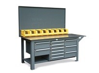 StrongHold ST-15319 Industrial Workbench with Pegboard Bins and 11 Key-Lock Drawers 72x36x34