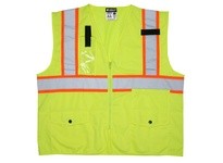 MCR SURVCL2PLX4 Class 2 Surveyor Mesh 2 Silver/Orange Stripe Pocket Fluor Lime