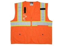 MCR SURVCL2POX3 Class 2 Surveyor Mesh 2 Silver/Orange Stripe Pocket Fluor Orange | YarinInd