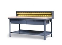 StrongHold T4830-22B-2DB-MT Industrial Shop Table with Maple Top and 2 Drawers 48x30x34 1 Shelves