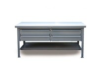 StrongHold T4830-4DB-KL-UHMW Industrial Shop Table with Maple Top and 4 Key Lock Drawers 48x30x34 1 Shelves