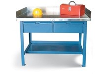StrongHold T4836-2DB-SSTOP-BG Industrial Shop Table with 2 Drawers and Stainless Steel Top 48x36x34 1 Shelves