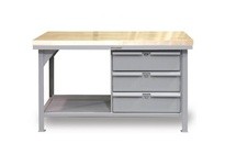 StrongHold T6036-3DB-UHMW Industrial Shop Table with 3 Drawers 60x36x34 1 Shelves