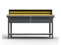 StrongHold T7236-34B-2DB-MT Industrial Shop Table with Maple Top and 2 Drawers 72x30x34 1 Shelves