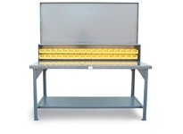 StrongHold T7236-34B-PB Industrial Shop Table with Pegboard | Durable Workbench