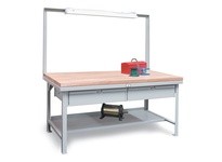 StrongHold T7236-FL-2DB-MT Industrial Shop Table w/ Maple Top | YarinInd