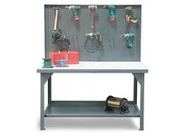 StrongHold T7236-PB Industrial Shop Table with Pegboard Back Wall 72x36x34 1 Shelves