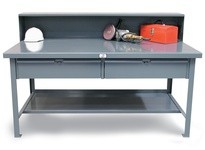 StrongHold T7236-RS-2DB Industrial Shop Table with 2 Drawers and Riser Shelf 72x36x34 1 Shelves