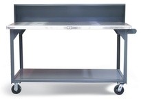 StrongHold T7236-RS-CA-SSTOP Industrial Shop Table with Casters and Stainless Steel Top 72x36x42 1 Shelves