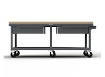 StrongHold T8436-2DB-CA-MT Mobile Shop Table with Maple Top | Durable Industrial Solution