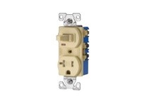 Cooper Eaton TR291V Sw/TR Duplex Comb SP/Grd Receptacle 20A 125V Ivory
