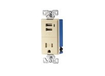 Cooper Eaton TR7740GY-BOX COMBO 2 PORT USB RECEPTACLE 15A 125V Gray