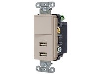 Hubbell Wiring USB102 USB Charger SP3W 2.1A 5V Two Port Brown | YarinInd