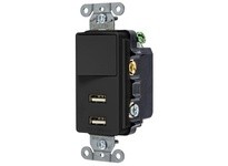 Hubbell Wiring USB102BK USB Charger SP3W 2.1A 5V Two Port Black | YarinInd