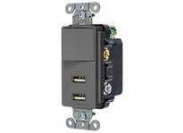 Hubbell Wiring USB102GY USB Charger SP3W 2.1A 5V Two Port Gray | YarinInd