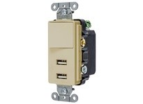 Hubbell Wiring USB102I USB CHRGR SP3W 2.1A 5V TWO PORT IVORY