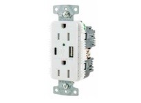 Hubbell Wiring USB15AC5 RCPT DUP 15A 125V 5A 5V USB PORT AC BR