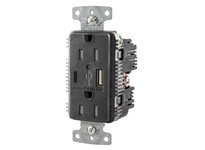 Hubbell Wiring USB15AC5BK RCPT DUP 15A 125V 5A 5V USB PORT AC BK
