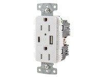 Hubbell Wiring USB15AC5W RCPT DUP 15A 125V 5A 5V USB PORT AC WH