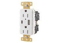 Hubbell Wiring USB15AC5WWR DUP TRWR 15A125V USB PORT 5A5V AC WH