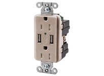 Hubbell Wiring USB15X2LA RECEP DUP 15A 125V 3.8A 5V USB Port | High-Quality Electrical Supplies