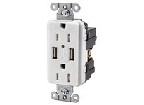 Hubbell Wiring USB15X2W RECEP DUP 15A 125V3.8A 5V USB PORTWH