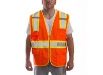 Tingley V73859-L/XL JOB SIGHT Hi-Vis Class 2 Safety Vest Solid/Mesh Zipper Closure 8 Pockets - Fluorescent Orange-Red Size L/XL