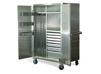 StrongHold XWD-15405 Stainless Steel Mobile Uniform Cabinet with Drawers 48x34x68 3 Shelves
