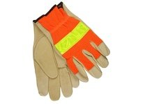 MCR 34111L Luminator Grain Pig Palm & Fingertips Hi Vis Orange Mesh Back w/Yellow Reflective Tape Knuckle Strap Keystone