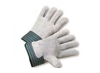 600-EA Split Cowhide Leather Glove Full Leather Back Select Grade Green Safety Cuff