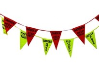 Cortina 03-406 Vinyl Pennant 60 feet Red & Yellow w/alternating legends: "Danger Keep Out" "Safety First" "Danger Ahead" "Be Car