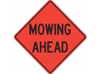 Cortina 07-800-4710 48" Vinyl Non-Reflective - Mowing Ahead | Durable Safety Signs