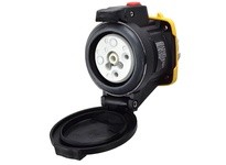 Meltric 22-34165-972-R DXN30 RECEPTACLE POLY BLACK SIZE 2 IP 66/67 1P+N+G 30 A 120 VAC 60 Hz +2 AUX SELF-RETURNING LID