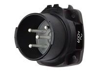 Meltric 22-38143-A155 DXN30 INLET POLY BLACK SIZE 2 IP 66/67 3P+G 30 A 600 VAC 60 Hz NO AUX WITH NO LOCKOUT HOLE